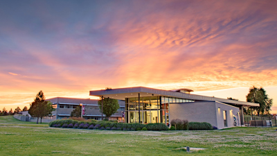 WSU Vancouver campus building at sunset